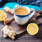 Lemon ginger hot tea drink with honey